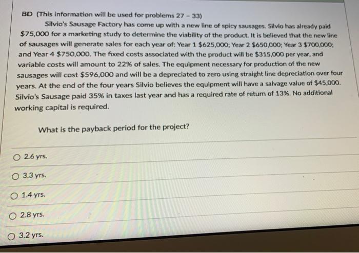  BD (This information will be used for problems 27 - 33)