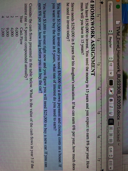 how would I calculate those problems in excel ? Times 19 TVM