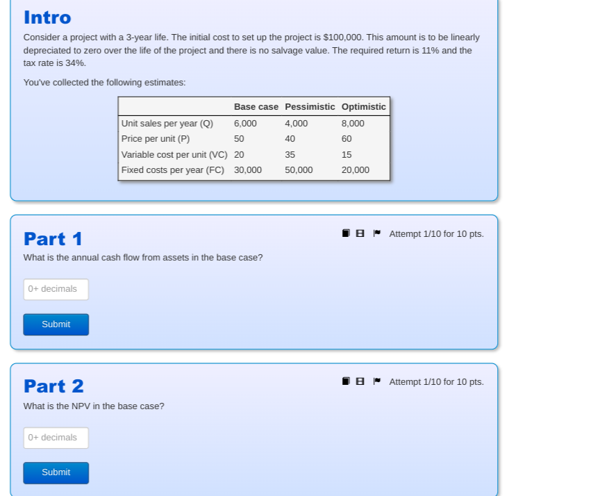 Intro Consider a project with a 3-year life. The initial cost