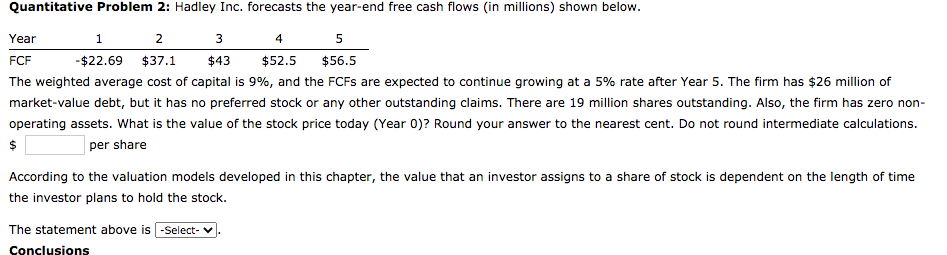 1 2 3 4 5 Quantitative Problem 2: Hadley Inc. forecasts