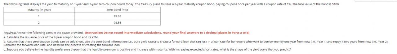 please answer the question The following table displays the yield to maturity