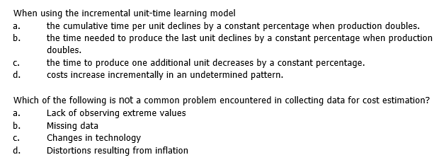  a. When using the incremental unit-time learning model the cumulative time
