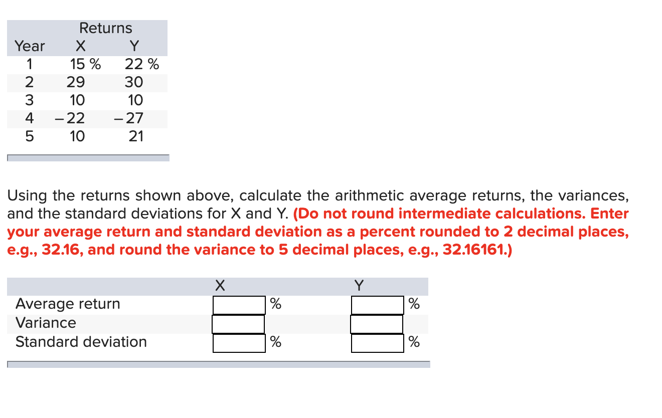 Returns Year x Y 1 15 % 22 % 2 29