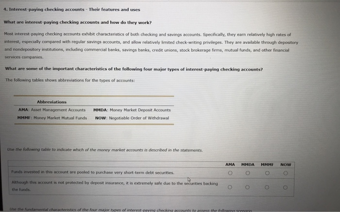  4. Interest-paying checking accounts - Their features and uses What are
