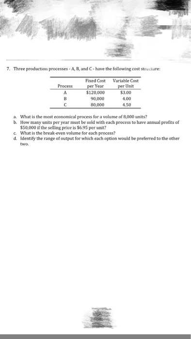  7. Three production processes -A, B, and C have the following