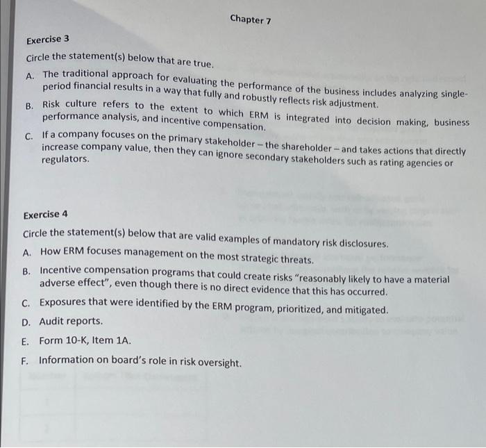  Chapter 7 Exercise 3 Circle the statement(s) below that are true,