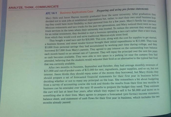  ANALYZE, THINK, COMMUNICATE ATC 14-1 Business Applications Case Preparing and using