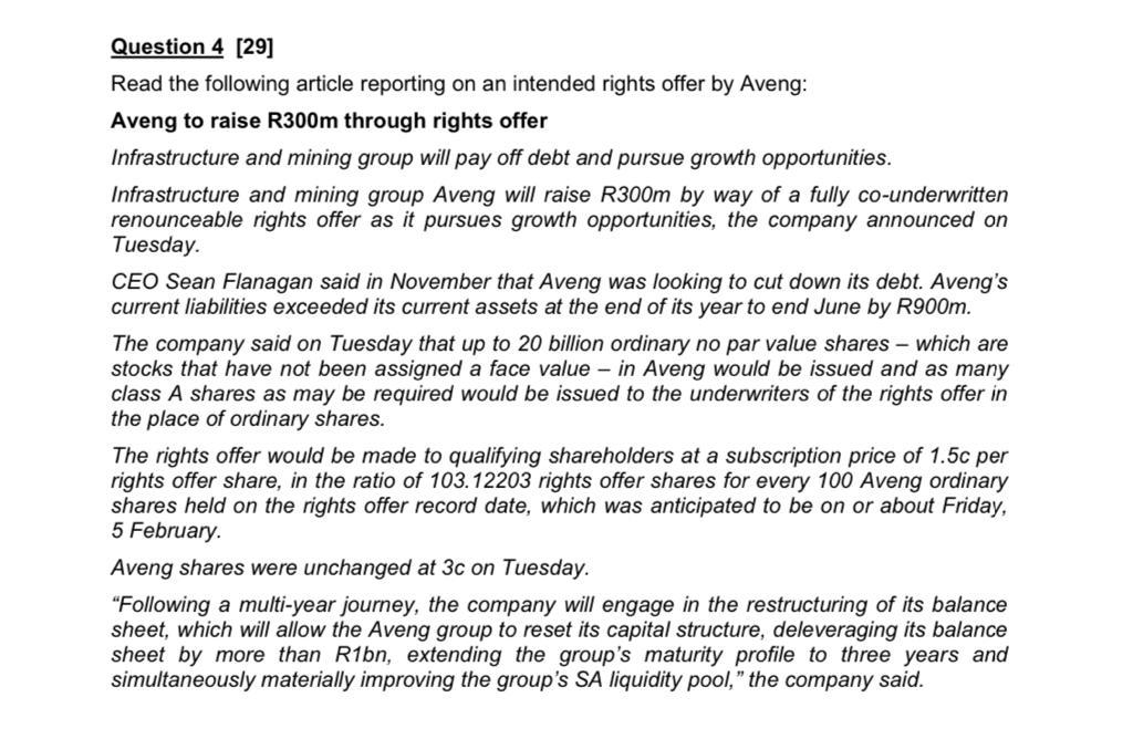  Question 4 [29] Read the following article reporting on an intended