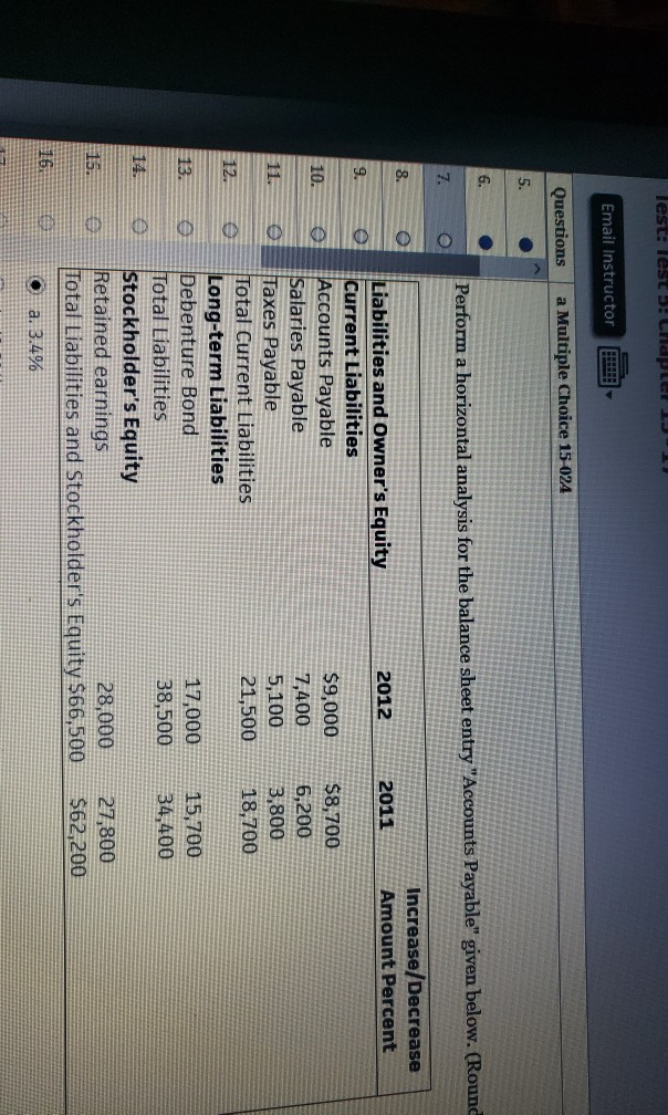 lest: Test 55 C ite T Email Instructor Questions a Multiple