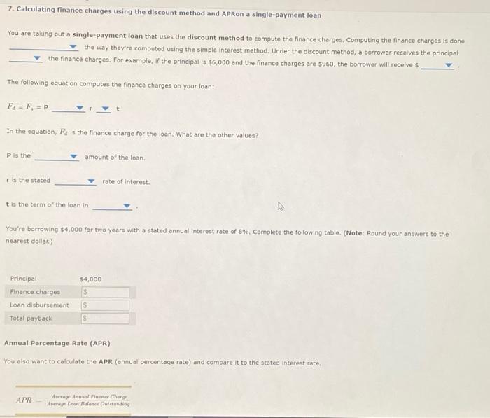 #7 7. Calculating finance charges using the discount method and APRon a