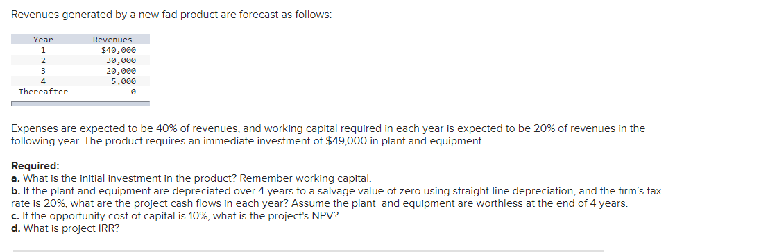 opportunity cost of capital is 10%, what is the project's NPV? (A