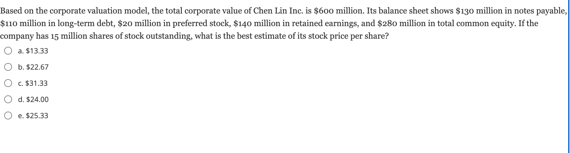  Based on the corporate valuation model, the total corporate value of