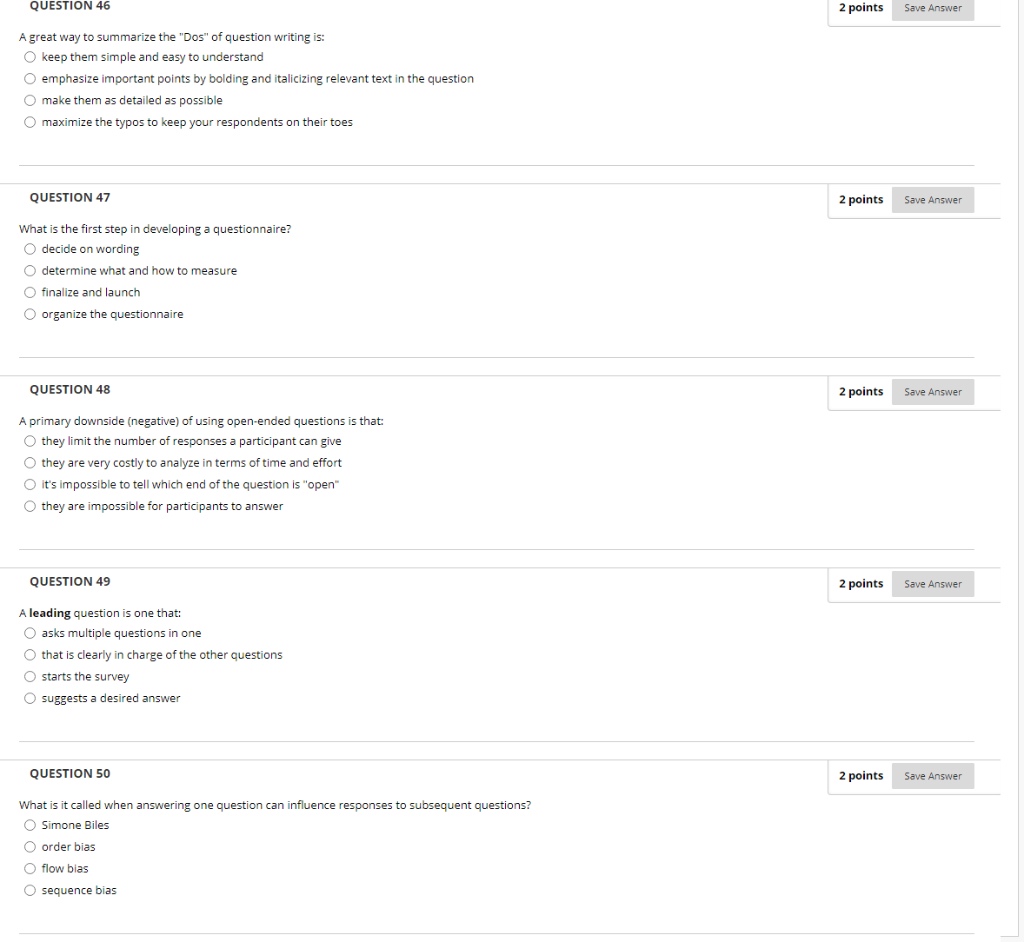  QUESTION 46 2 points Save Answer A great way to summarize