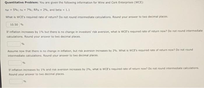  Quantitative Problem: You are given the following information for Wine and