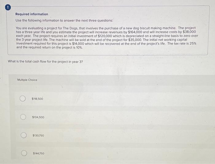 information to answer the next three questions: You are evaluating a project