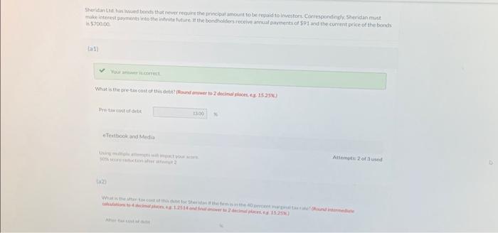  (I NEED ANSWER FOR A2) Sheridan Ltd. has issued bonds that