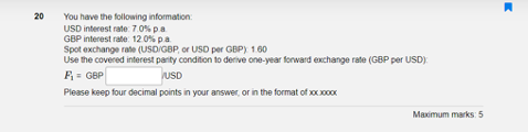  20 You have the following information: USD interest rate: 70% pa