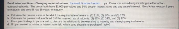  Bond value and time Changing required returns Personal Finance Problem Lynn