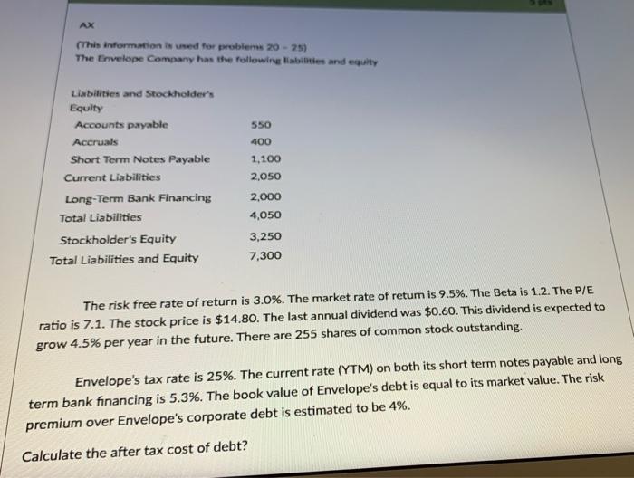 AX (This information is used for problems 20-25) The Envelope Company