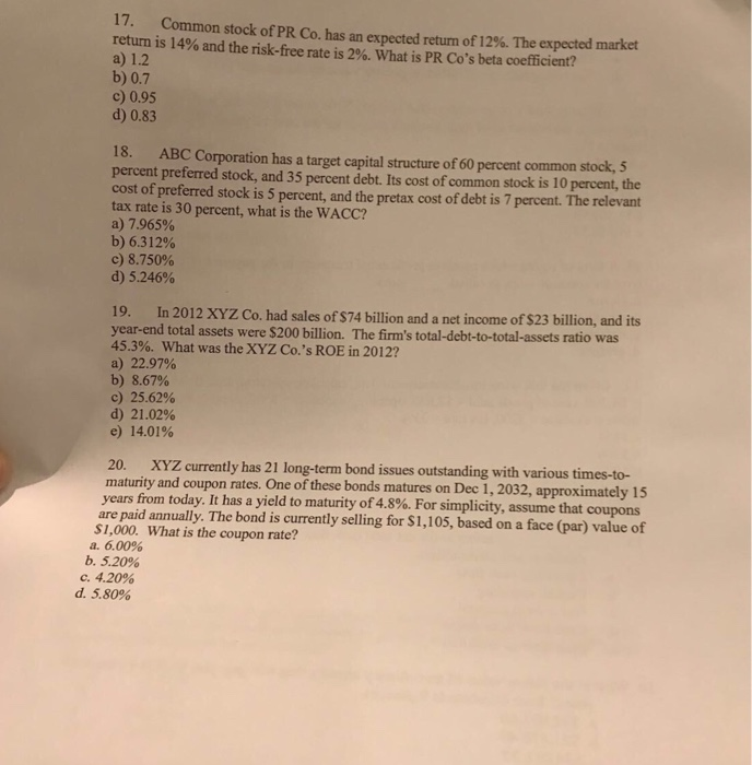 I need help with these last 4 questions 17. Common stock