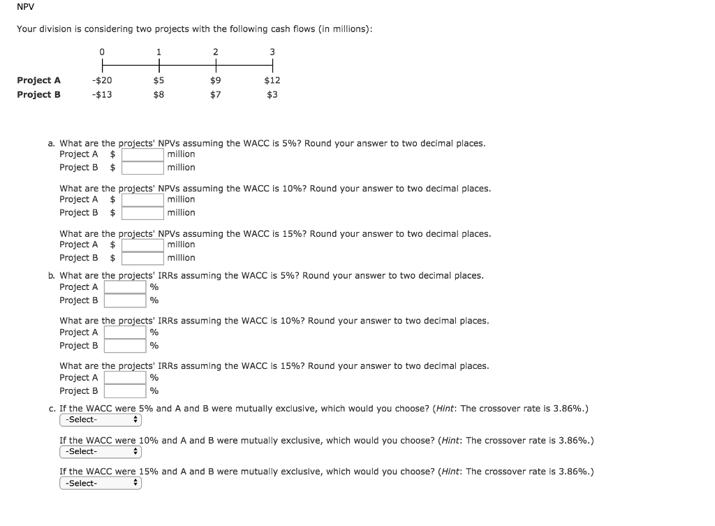 Im so confused!!! NPV Your division is considering two projects with the