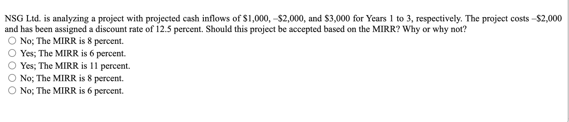  NSG Ltd. is analyzing a project with projected cash inflows of