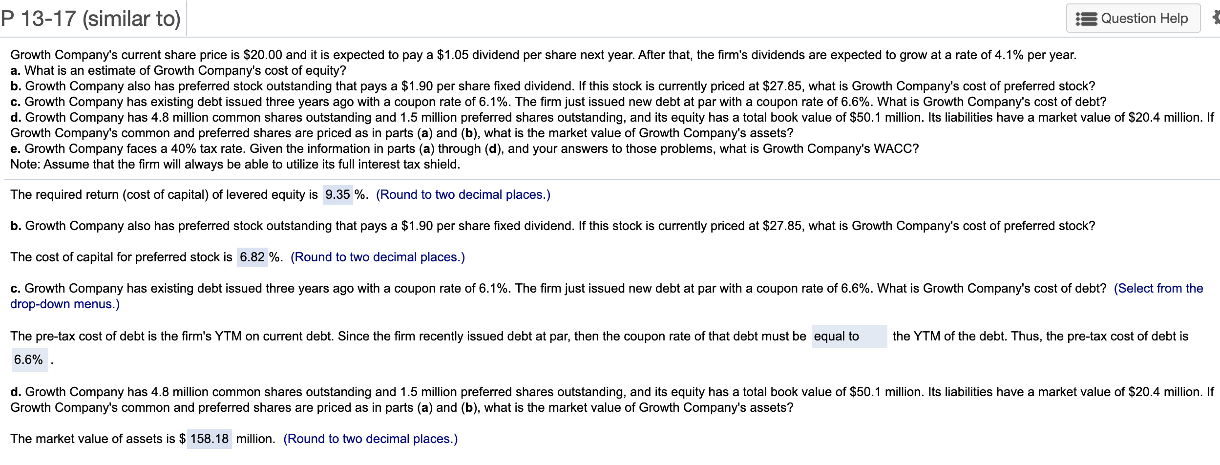 I need help with part E, please and thank you. P 13-17