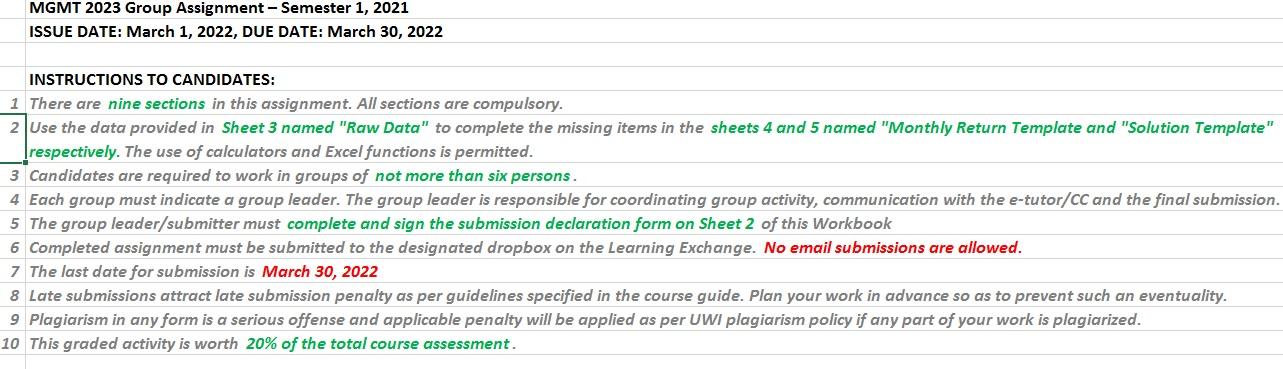 MGMT 2023 Group Assignment -Semester 1, 2021 ISSUE DATE: March 1,