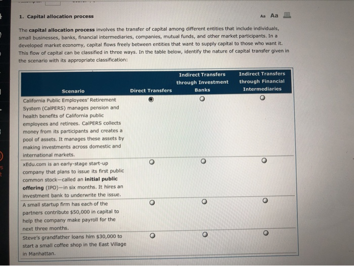  1. Capital allocation process Aa Aa The capital allocation process involves
