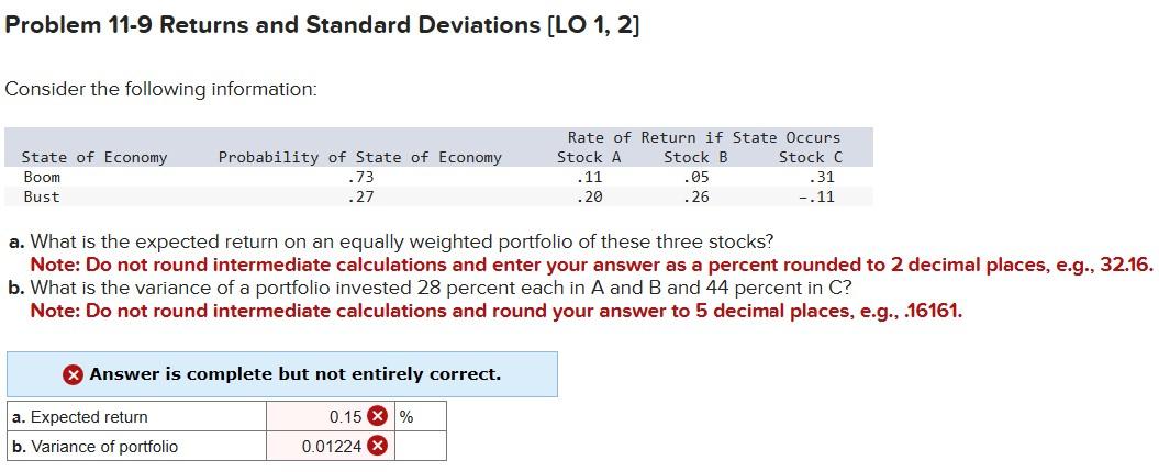  Problem 11-9 Returns and Standard Deviations [LO 1, 2] Consider the