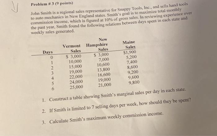  Problem # 3 (9 points) John Smith is a regional sales