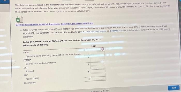 year ending Decensber 31, 2021, and the 2021 statement of cash flows.