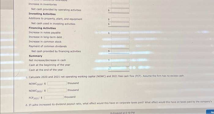 is the annual deprediation expense for the year. Laiho Industries: Balance Sheets
