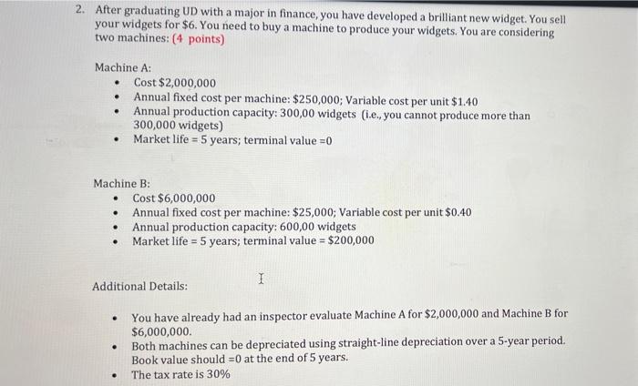 please use excel 2. After graduating UD with a major in finance,