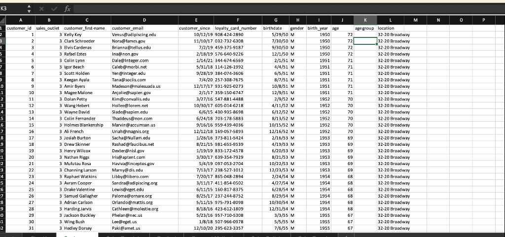 (Microsoft Excel) How do I organize the age entries in the spreadsheet