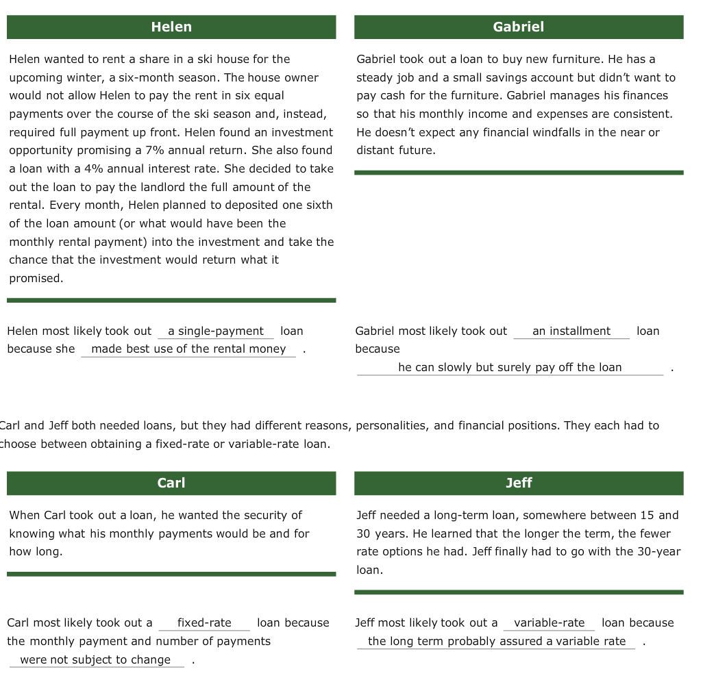  BLANKS For Helen: 1. Single payment OR Installment 2. made the