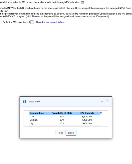 the expected NPV of a project) Management at the Physicians' Bone and
