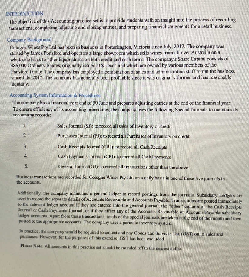 Prepare with the information above: Within the column table provided General