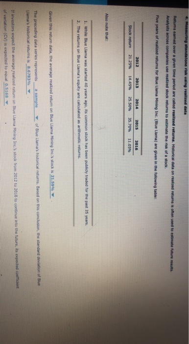  4. Mensuring standalone risk using realized data Retum eamed over a