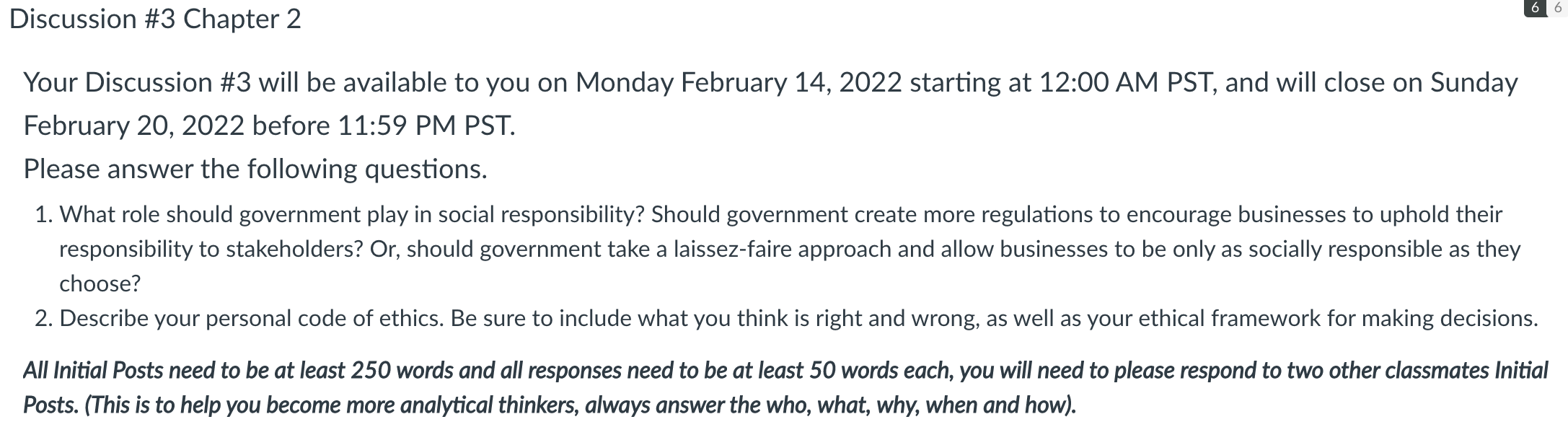 6 6 Discussion #3 Chapter 2 Your Discussion #3 will be