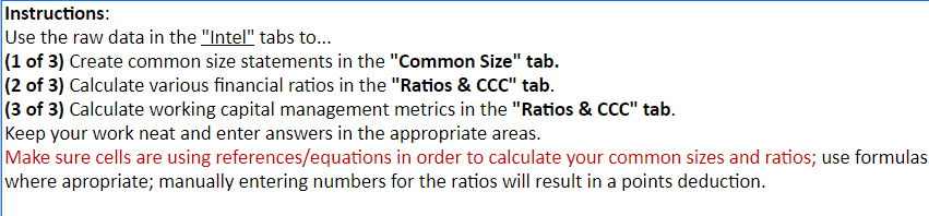 Instructions: Use the raw data in the "Intel" tabs to... (1