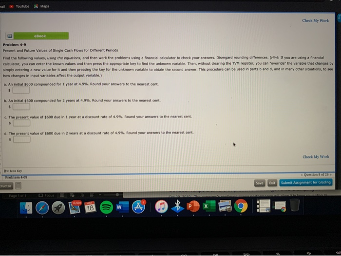  mal Youtube Maps Check My Work Problem 4-9 Present and future