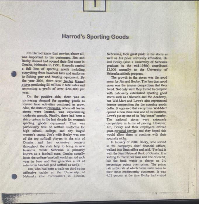  Please solve 1-7 under the "Harods sporting goods required calculations" Harrod's