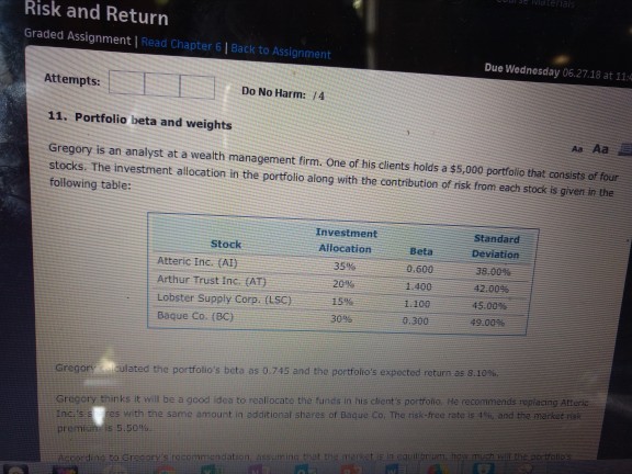  Risk and Return Graded Assignment | Read Chapter 6 | Back
