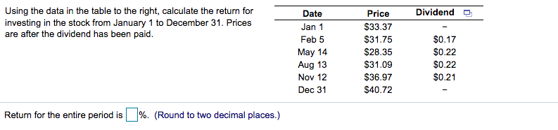  Date Dividendo Using the data in the table to the right,