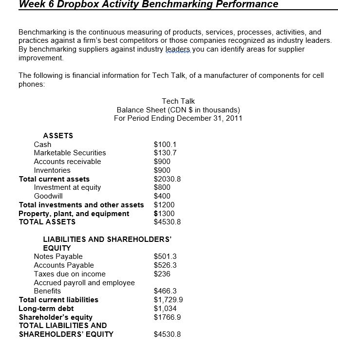 Week 6 Dropbox Activity Benchmarking Performance Benchmarking is the continuous measuring