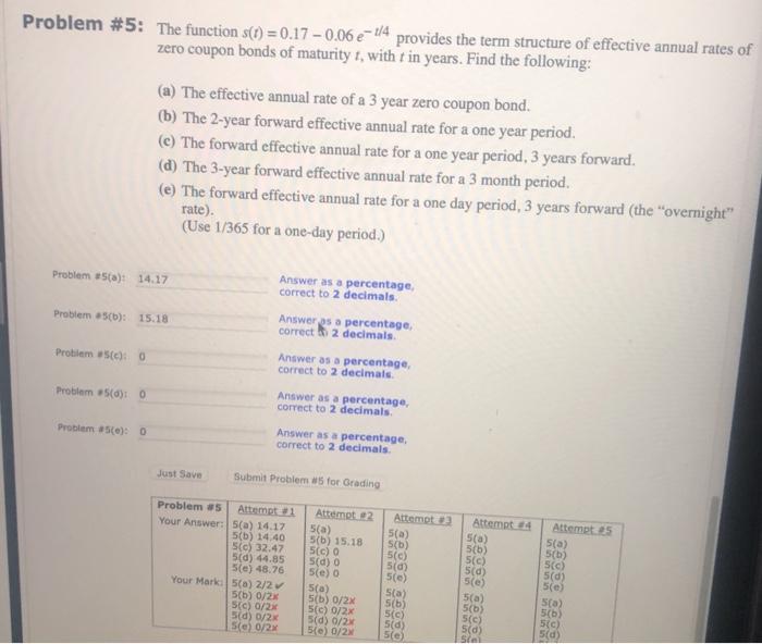  Problem #5: The function s(t) = 0.17 -0.06 - 1/4 provides