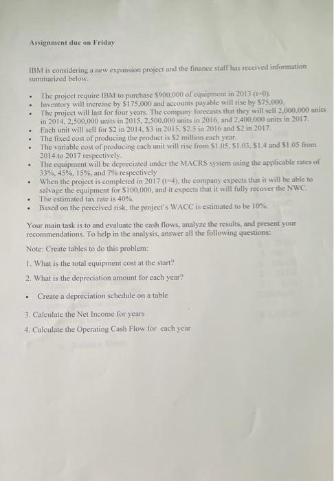  Assignment due on Friday . - . IBM is considering a