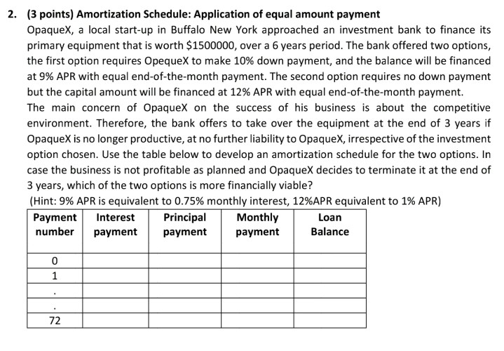  2. (3 points) Amortization Schedule: Application of equal amount payment Opaquex,