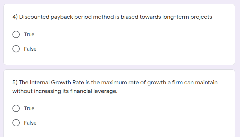 Please state whether true or false only. No justification needed. Please